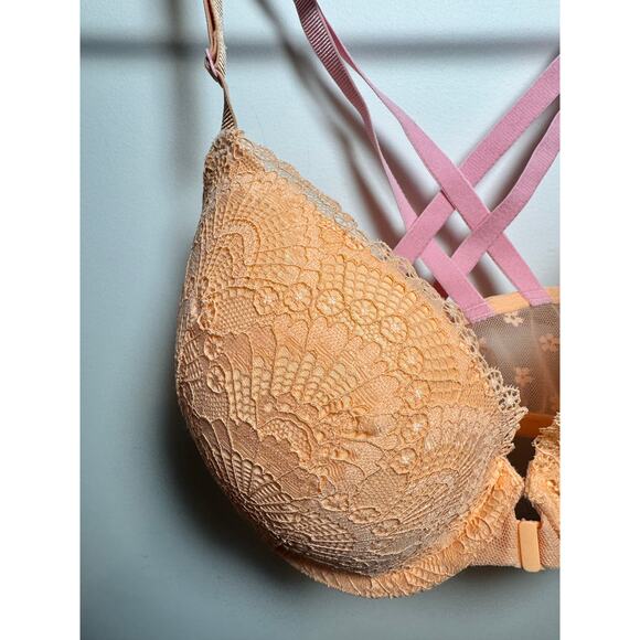 NWOT Victoria's Secret Orange Pink Lace Lightly Lined Full Coverage Bra 32DDD - Picture 4 of 9